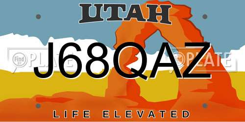 J68QAZ Utah License Plate