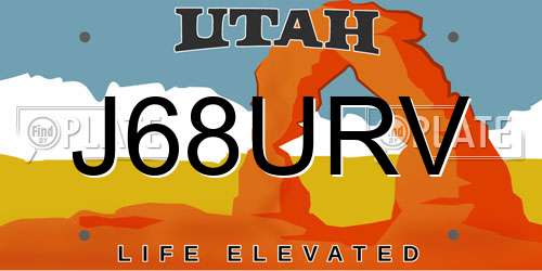 J68URV Utah License Plate