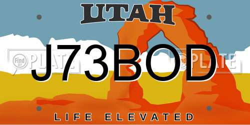J73BOD Utah License Plate