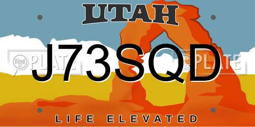 J73SQD Utah License Plate