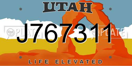 J767311 Utah License Plate