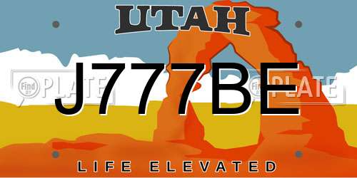 J777BE Utah License Plate