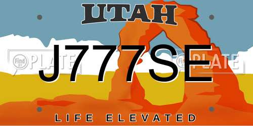 J777SE Utah License Plate