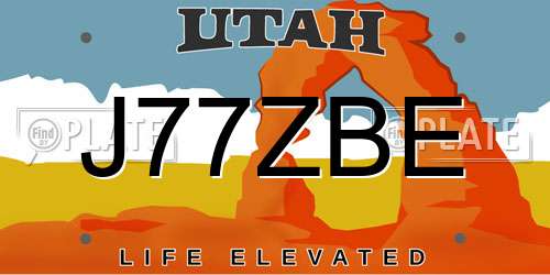 J77ZBE Utah License Plate