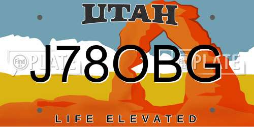 J78OBG Utah License Plate