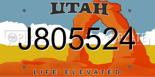 J805524 Utah License Plate