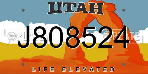 J808524 Utah License Plate