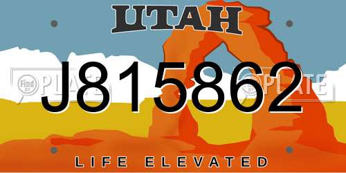 J815862 Utah License Plate