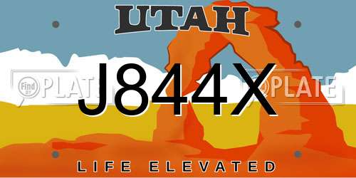 J844X Utah License Plate
