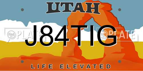 J84TIG Utah License Plate