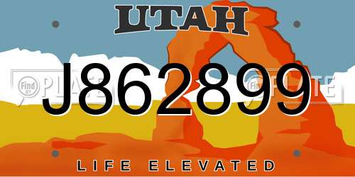 J862899 Utah License Plate