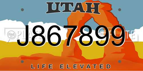 J867899 Utah License Plate