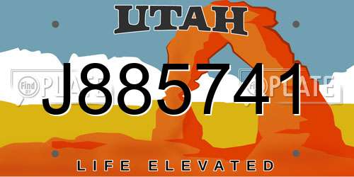 J885741 Utah License Plate