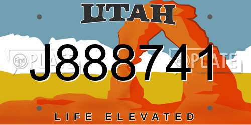 J888741 Utah License Plate