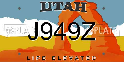 J949Z Utah License Plate