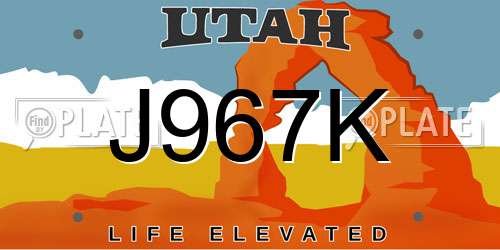 J967K Utah License Plate