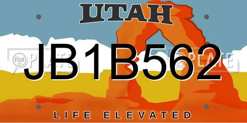 JB1B562 Utah License Plate