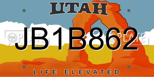 JB1B862 Utah License Plate