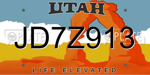 JD7Z913 Utah License Plate