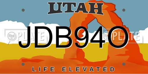 JDB94O Utah License Plate