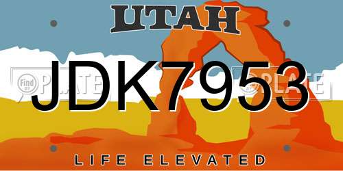 JDK7953 Utah License Plate