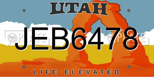 JEB6478 Utah License Plate