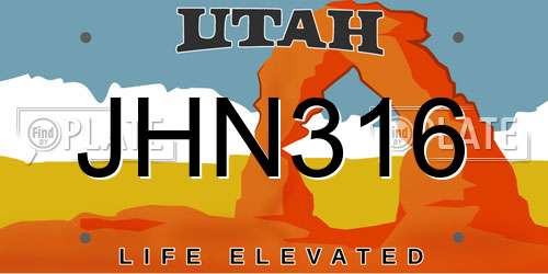 JHN316 Utah License Plate