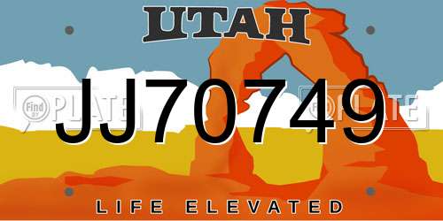 JJ70749 Utah License Plate