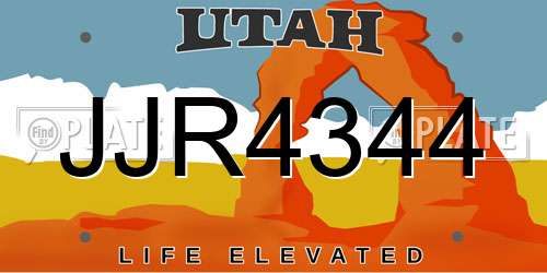 JJR4344 Utah License Plate