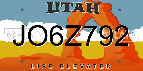 JO6Z792 Utah License Plate