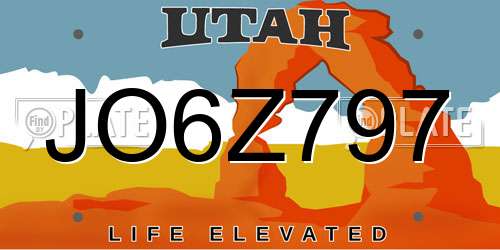 JO6Z797 Utah License Plate