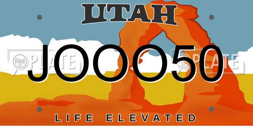 JOOO50 Utah License Plate