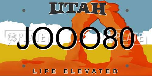 JOOO80 Utah License Plate