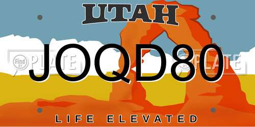 JOQD80 Utah License Plate