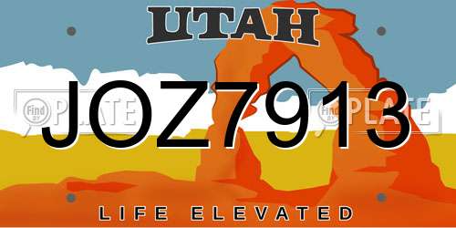 JOZ7913 Utah License Plate