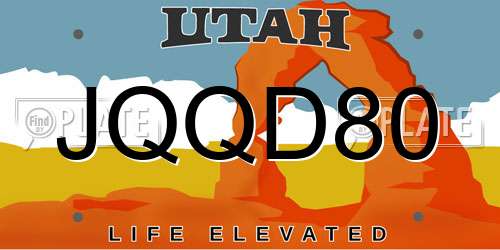 JQQD80 Utah License Plate