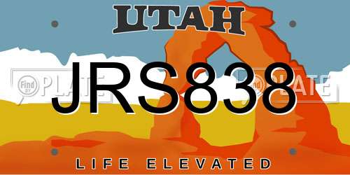 JRS838 Utah License Plate