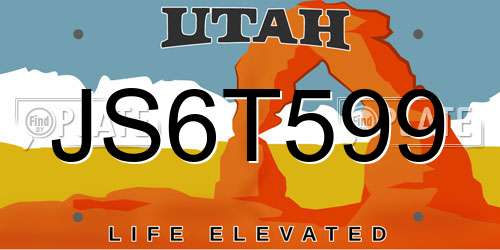 JS6T599 Utah License Plate