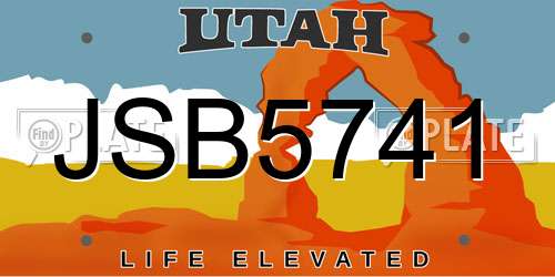 JSB5741 Utah License Plate