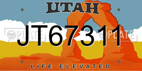 JT67311 Utah License Plate