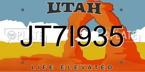 JT7I935 Utah License Plate