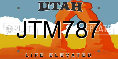JTM787 Utah License Plate