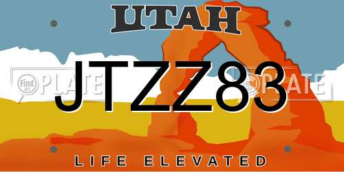 JTZZ83 Utah License Plate