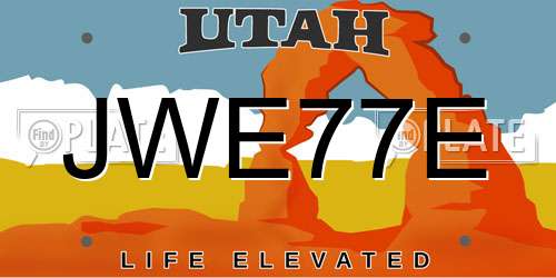 JWE77E Utah License Plate