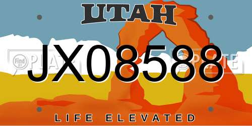 JX08588 Utah License Plate