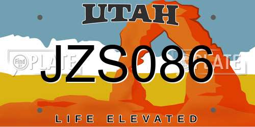 JZS086 Utah License Plate