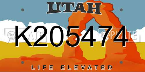 K205474 Utah License Plate