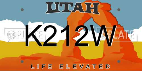 K212W Utah License Plate
