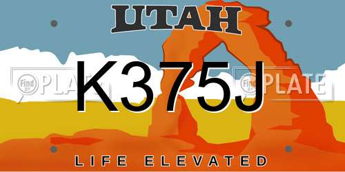 K375J Utah License Plate