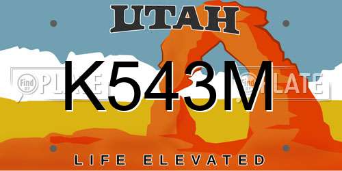 K543M Utah License Plate